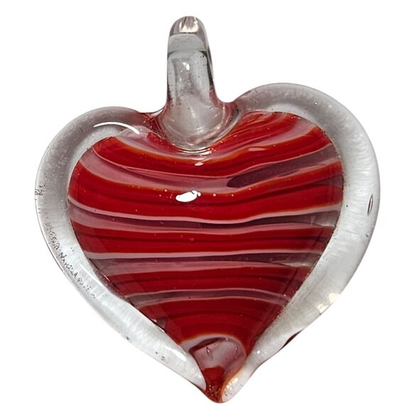 Handcrafted Red Heart Shaped Striped Glass Pendant Valentines Day Love Gift - Picture 1 of 3